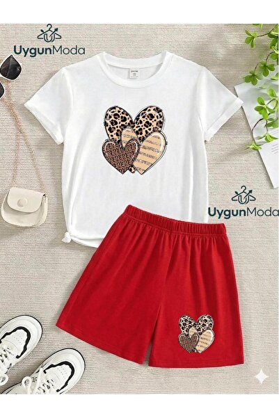 UygunModa 3 MAJICE SA LEOPARD SRCE I KRATKE HLAČE LETNJI DEČJI SET