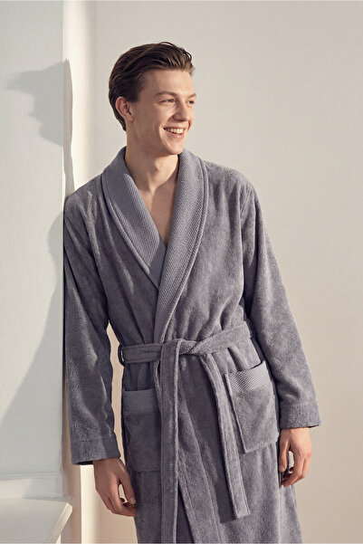 Green Black Ανδρικό μπουρνούζι της σειράς Lara Prestij, σκούρο γκρι, με πιστο...