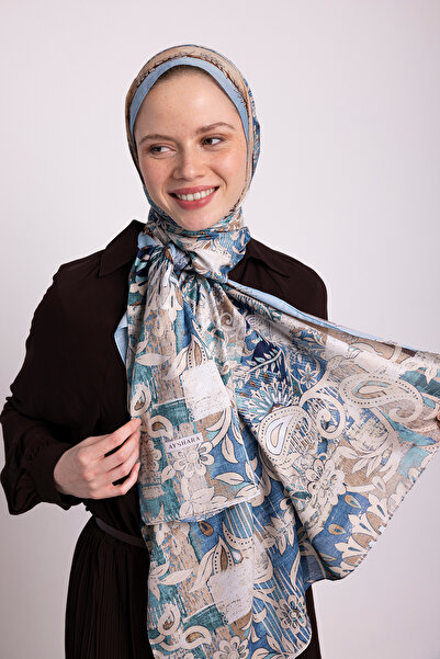 Ayshara Σάλι μονής όψης Nakkaşın Mührü Με έθνικ μοτίβο - Μπλε