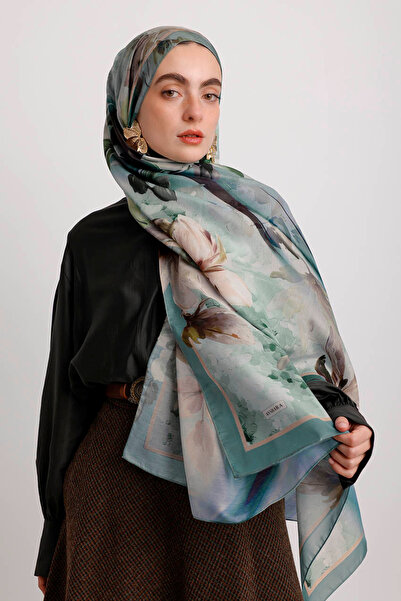 Ayshara Çiçek Hattı Με σχέδιο Μονόπλευρο Σάλι - Τιρκουάζ Πράσινο