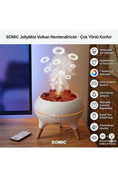 SOMIC Dinamik Denizanası Hava Nemlendirici ve Esansiyel Yağ Difüzörü - Çok Fo...