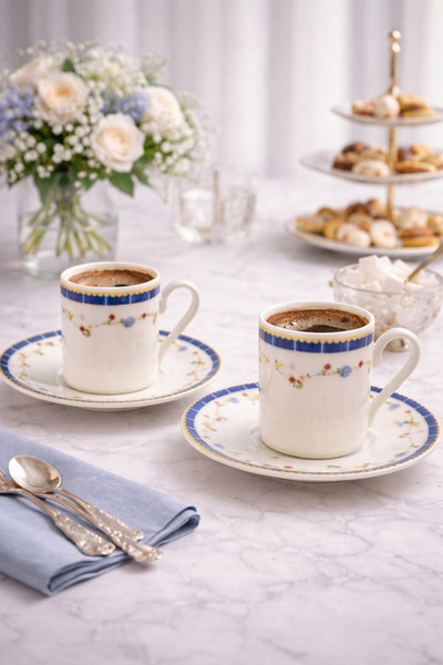 YzHome 2 Kişilik Porselen Çiçek Dalı Kahve Fincan Takımı Seti 90ml