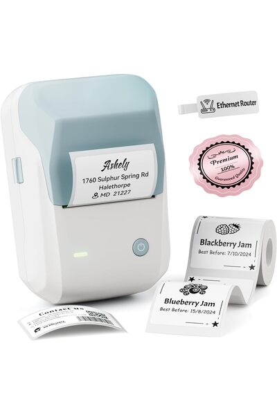 NiiMbot B1 Etiket Makinesi, Mavi Beyaz, Bluetooth Kablosuz Taşınabilir. Andro...