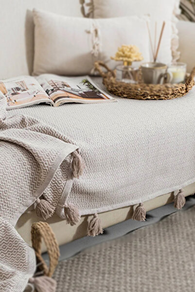 Lux Touch Κάλυμμα καναπέ σε μπεζ Lavi Pompom - 115 x 200 cm Καναπές Κρεβάτι Κ...