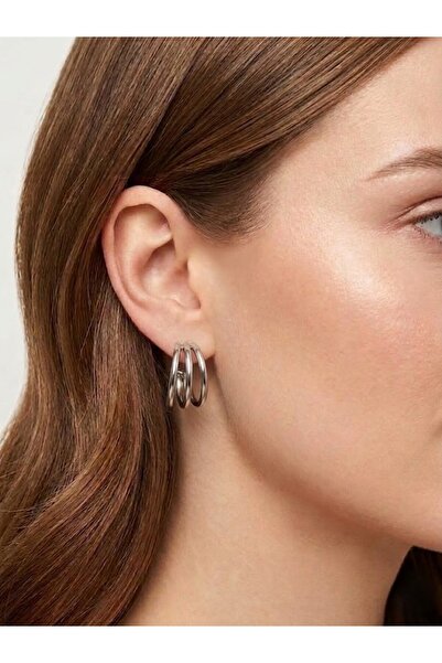 aurora dükkan أقراط دائرية فضية اللون من الفولاذ متعددة الأشكال