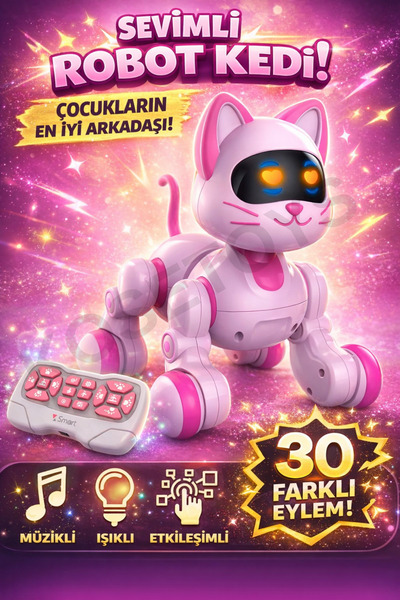 kosetoys Uzaktan Kumandalı ve Sensörlü Akıllı Robot Kedi / Sesli Müzikli Işık...