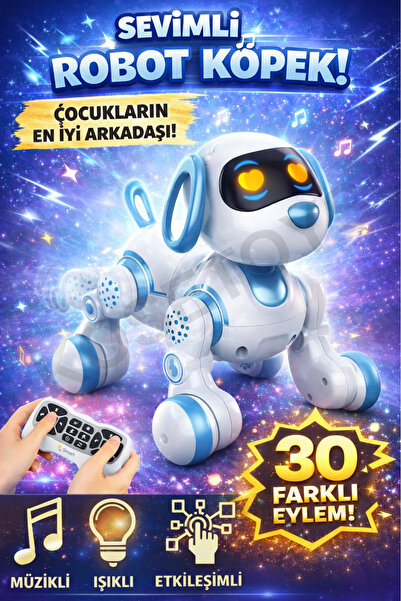 kosetoys Uzaktan Kumandalı ve Sensörlü Akıllı Robot Köpek / Sesli Müzikli Işı...