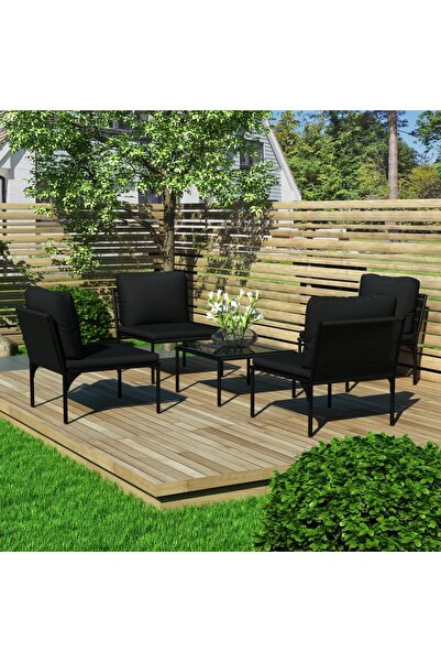 Concept Set mobilier de grădină cu perne, 5 piese, negru, PVC