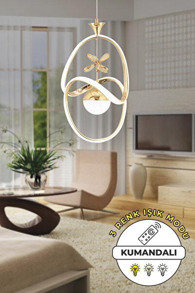 Lumenia Gold Modern Sarkıt Avize 3 Renk Işık Salon Mutfak Yatak Odası