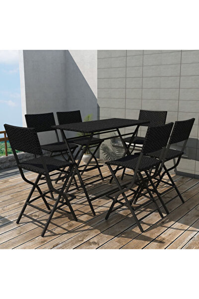 Concept Set mobilier exterior pliabil, 7 piese, negru oțel, poliratan
