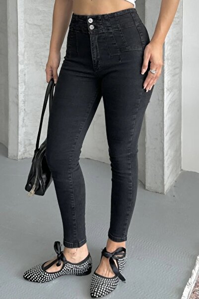 Coşkun GİYİM Γυναικείο ψηλόμεσο τζιν παντελόνι σε στενή γραμμή ANTHRACITE 705...