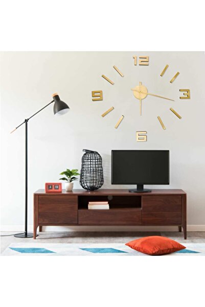 Concept Ceas de perete 3D, auriu, 100 cm, XXL, design modern