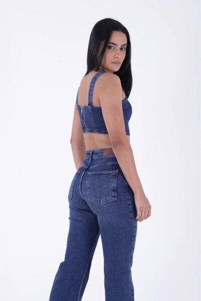 Coşkun GİYİM Women's High Waist Stitched Leg Relax Jeans Dark Blue 7026-01
