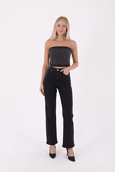 Coşkun GİYİM Γυναικείο τζιν παντελόνι με ψηλόμεσο ραμμένο μπατζάκι Relax ANTH...