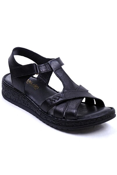 Ustalar Ayakkabı Çanta Black Women's Genuine Leather Daily Sandals 562.011