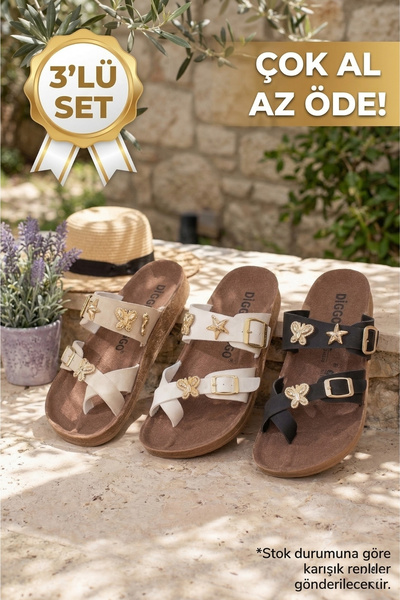 DİGGO Σετ 3 καθημερινών παντοφλών με αξεσουάρ για σαγιονάρες