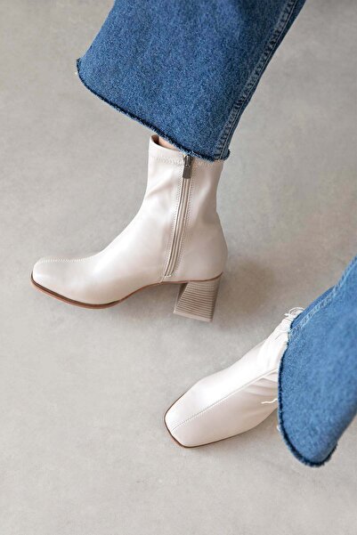 STRASWANS Trew Γυναικείες Stretch Μποτάκια με μεσαίο τακούνι Μπεζ