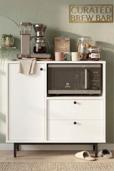 Yurudesign Royce Serisi Kahve Köşesi Çok Amaçlı Dolap Mutfak Dolabı Beyaz RE1-W