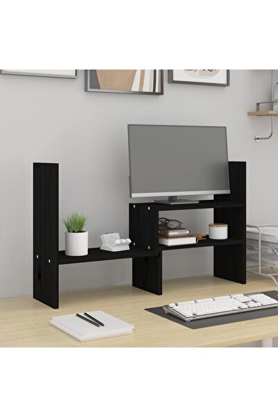 Concept Suport pentru monitor, negru, (39-72)x17x43 cm, lemn masiv pin