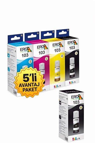 Epson EcoTank L3160 Yazıcı İçin 3 Renkli + 2 Siyah Muadil Mürekkep