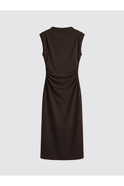 LC Waikiki Lcw Visionbrown High Neck Gathered Bodycon Dress