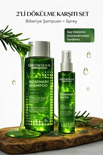 growman Biberiye Şampuan + Biberiye Suyu Seti – Saç Güçlendirici ve Saç Deris...
