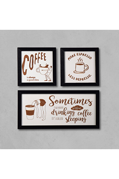 HippoDeco Διακοσμητικό σετ τραπεζιών MDF με θέμα τον καφέ, 3 τεμαχίων – Διακό...