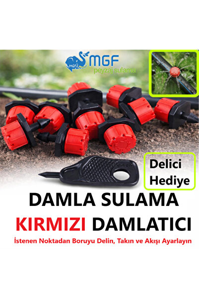 MGF PLAST Mgf 250 Adet Kırmızı Debi Ayarlı Damlatıcı Meme+Delici Hediye Damla...