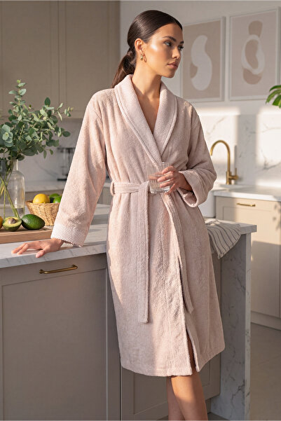 Green Black Γυναικεία ρόμπα σειράς Lara Prestij, χρώμα ανοιχτό σομόν, με πιστ...