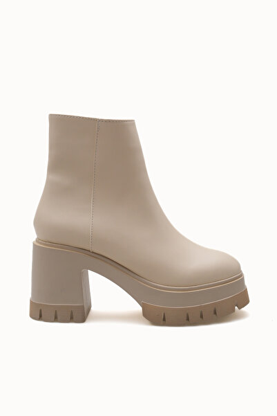 Riccon Dámské kozačky na podpatku 0012510 béžová kůže