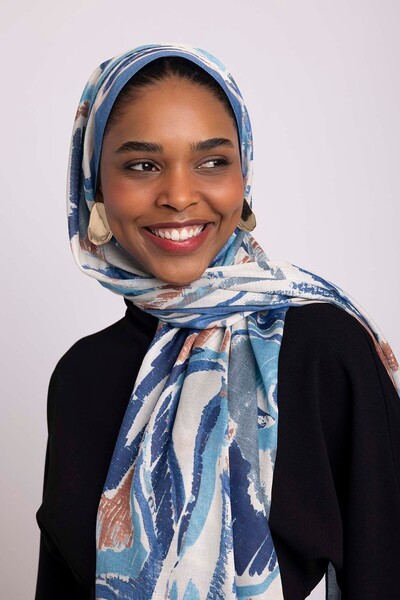 Ayshara Devr-i Fırça Με σχέδιο Μονόπλευρο Σάλι - Μπλε