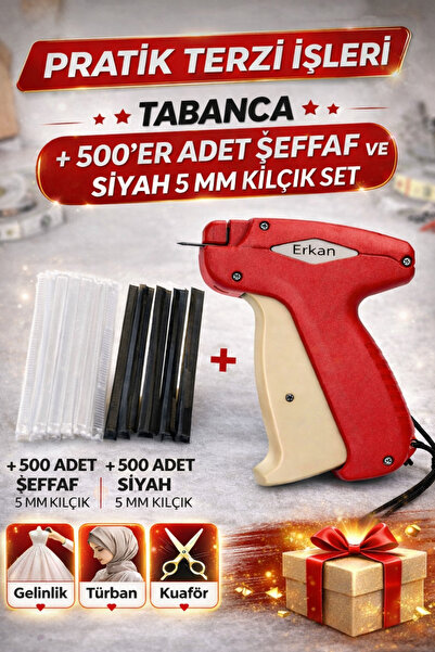 ERKAN Pratik Terzi İşleri 5mm Türban Kılçık ve Tabanca Seti (500 Adet Şeffaf ...