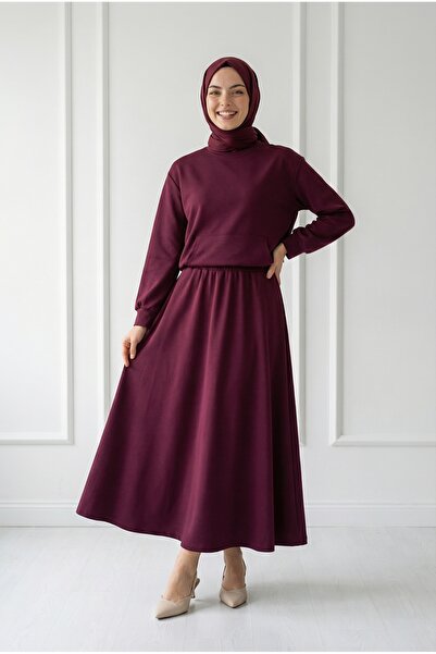 BENAHOLL Dariana Kangru Pocketed Tunic with Gathered Skirt Set-Nl678 Plum