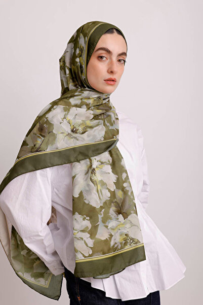 Ayshara Mahperi Με φλοράλ μοτίβο Μονόπλευρο Σάλι - Πράσινο Χακί