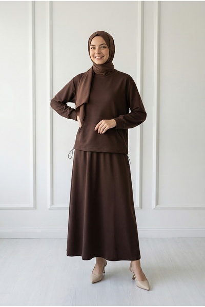 BENAHOLL Σετ Dariana Kangru με τονίκ με τσέπες και φούστα με κορδόνια-NL678 Καφέ