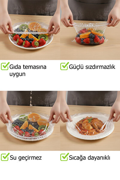 omilife 100'lü Esnek Lastikli Yemek Koruma Bonesi Gıda Saklama Streç Kapak Seti