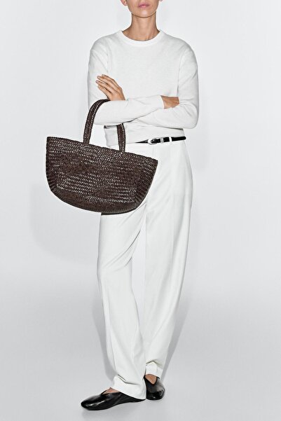 Massimo Dutti Napa deri örgülü orta boy tote çanta