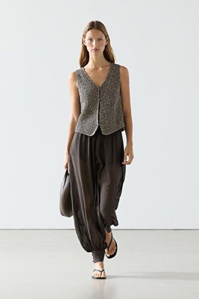 Massimo Dutti Pamuklu V yaka triko yelek