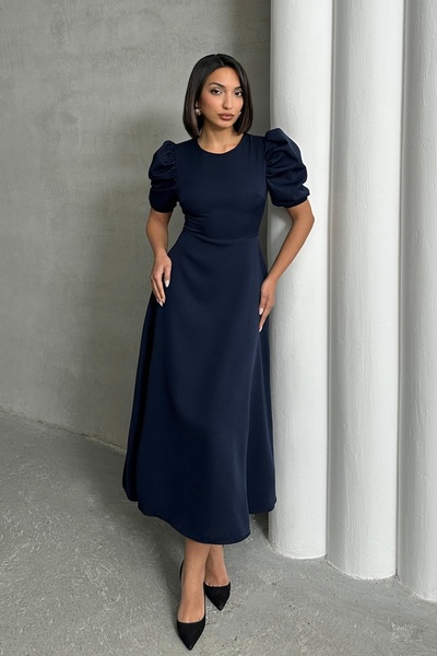 BEJNA Marineblaues Damenkleid mit Wassermelonenärmeln