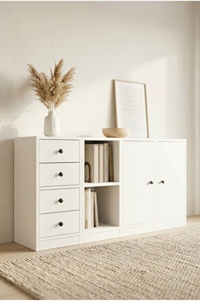 FOR WOMAN DESİGN Ahşap Modern Çok Amaçlı Şifonyer Dolap 4 Çekmeceli Kapaklı R...