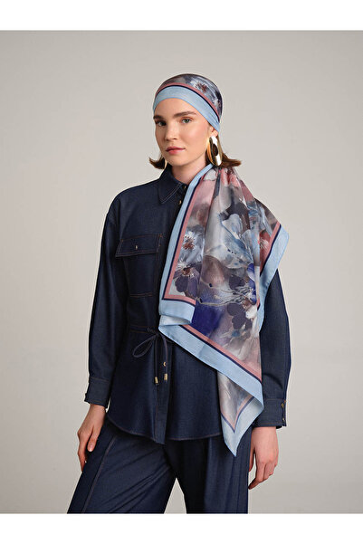 Ayshara Hâle Με φλοράλ μοτίβο Μονόπλευρο Σάλι - Μπλε Ναυτικό Μπλε