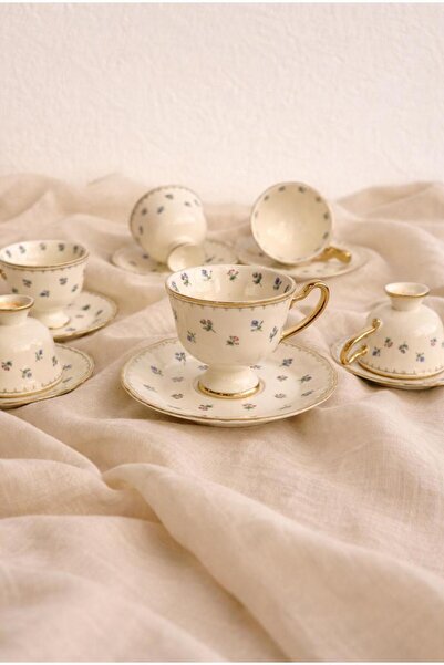 linahomee Mıusa 6’lı Porselen Kahve Fincan Takımı – Gold Detaylı