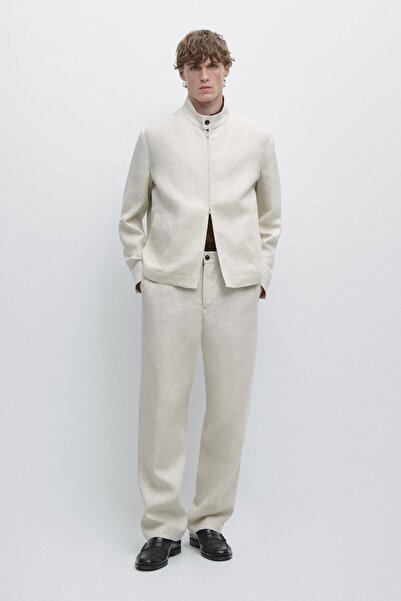 Massimo Dutti Short jacket with herringbone detail in linen