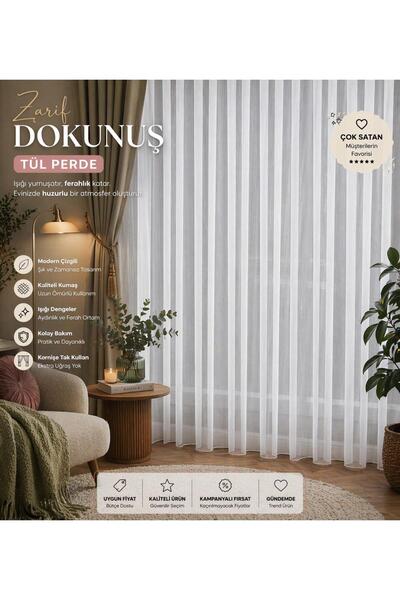 evihtiyaclarim by IOC Honeycomb Top Titi Bamboo Non-Ironing Tulle Curtain Suitable for Living Rooms and Guest Rooms 1 X 2 Sparsely Pleated