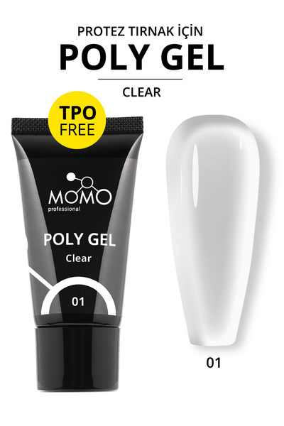 MOMO professional Protez Tırnak İçin Poly Gel, Poli Jel, No.01, Şeffaf, 30 gr