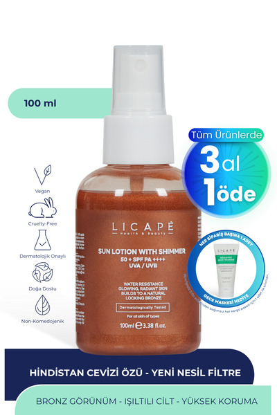 Licape Yüksek Koruma Suya Dayanıklı Işıltılı +50 Faktör Güneş Kremi 100ml