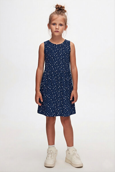 LOVETTI Σκούρο Navy Blue Little Stars Αμάνικο φόρεμα για κορίτσια με στάμπα