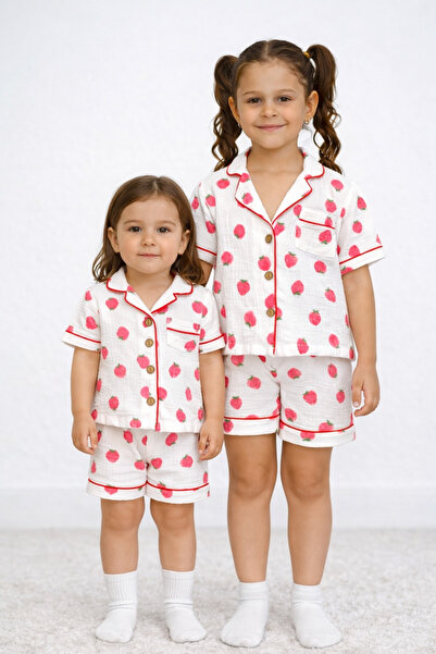 greenmoss Σετ Παιδικών Πιτζάμες Διπλής Στρώσης Organic Muslin Strawberry Με σ...