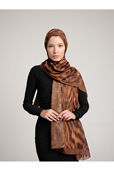 Ayshara Yalaz Zebra Damask Με σχέδιο Διπλής όψης Σάλι - Χάλκινο Ταν