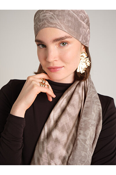 Ayshara Yalaz Zebra Damask Με σχέδιο Διπλής όψης Σάλι - Κρεμ Μπεζ